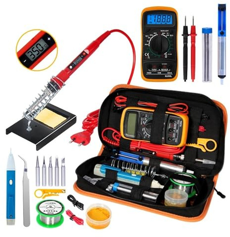 liwei Store Temperature Electric Soldering Iron Kit 110V 220V 80W LCD Solder Welding Tools with XL830L Multimeter Welding Tool Kit(763-EU 80)