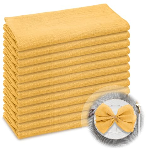 RANJIMA Stoffservietten, 42x42CM Baumwoll-Stoffservietten mit Fransen Rustikale Dinner Servietten Stoff für Weihnachten Geburtstage Hochzeiten Tischdekoration,12er Pack