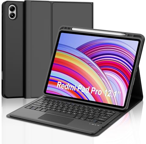 Teclado con Touchpad para Redmi Pad Pro 12.1 2024/Xiaomi Poco Pad 12.1 | Español Ñ Teclado Magnético Desmontable Bluetooth con Trackpad para Tablet Redmi Pad Pro 12.1, Negro