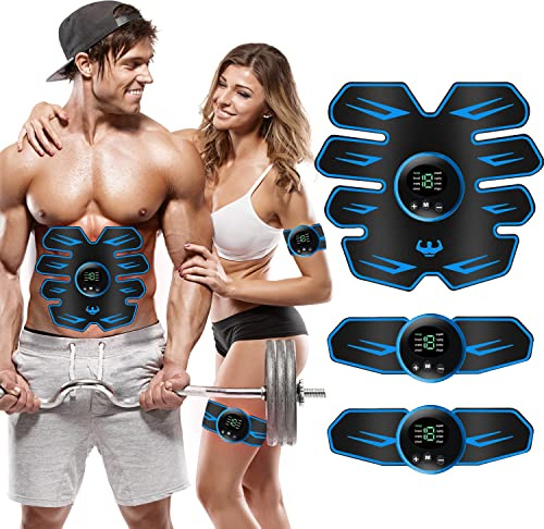 EMS Trainingsgerät,Bauchmuskeltrainer ABS,Gezielte Stimulation der Bauch Muskulatur,USB Wiederaufladbar EMS Bauchmuskeltrainer Trainer,12 Stück Ersatzpads,8 Modi & 19 Intensitäten for Abdomen (Black)