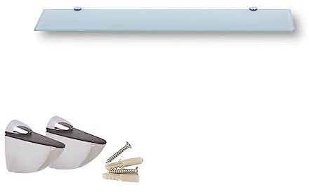 Euro Tische Glas Wandregal 70x17.8cm Badregal - Glas Regal für Badezimmer in verschiedenen Größen - Duschregal mit 6mm ESG Sicherheitsglas und Metallhaltern Montiert (Weiß)