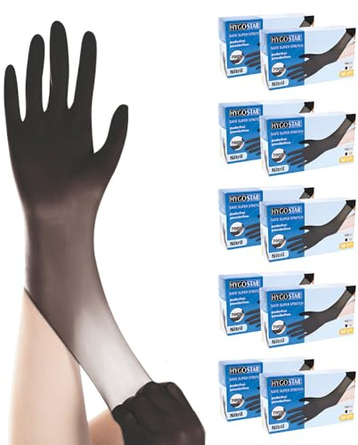 FRANZ MENSCH Premium-Nitrilhandschuhe SAFE SUPER STRETCH, Top- Einweghandschuhe, Nitril-Einmalhandschuhe, puderfrei, schwarz, weiß, blau, Farbe:schwarz, Größe:M