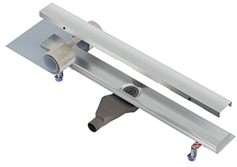 Nordona extraflache Edelstahl Duschrinne Complete Basic, Abgang Mitte Länge: 70 cm Inkl. Blende Klassisch, Niederprofilsiphon Einbautiefe nur 6 cm