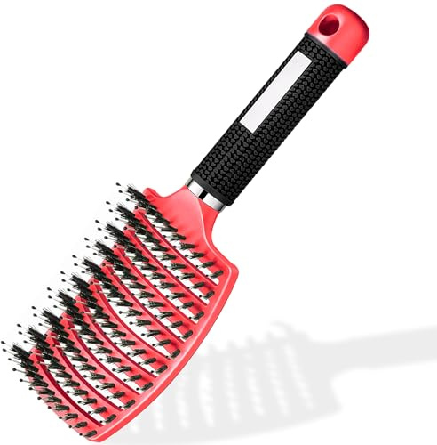 Haarbürste Haarstyling Bürste für Lange Feine Dicke Lockige Haare ohne Ziepen, Profi Entwirrungsbürste Griff, Wildschweinborsten detangler kinder entwirrburste damen herren entwirren