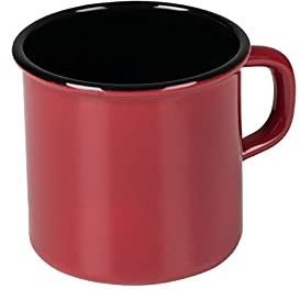 Riess, 0221-, Emaille Topf mit Bördel, Kaffeebecher, Durchmesser 8cm, 0.375 Liter Inhalt, 3/8 Liter, LBH 11,1x8,8x8,4cm, Gew. 0,192kg (COLOR ROT)