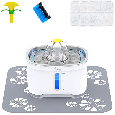 2L Silencieuse Fontaine à Eau pour Chats avec LED Fenêtre de Niveau d'eau et Filtre à Charbon Actif -4 Jouets