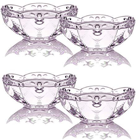 TAMUME Eiscreme Schüssel Einstellen von 4 Transparente Glasschale mit Blumenmuster, Ideal zum Halten von Eis in der Sommerzeit, Glas Eisbecher Dessertbecher, Rosa