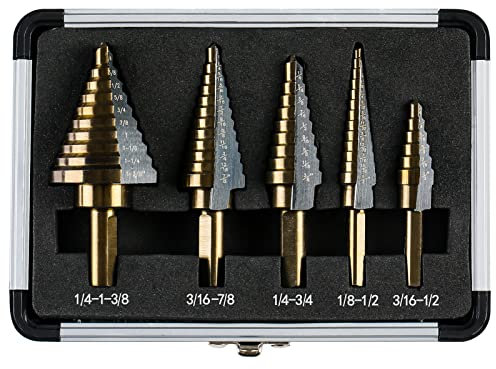IRONANT Stufenbohrer, 5 Stück, HSS, Titan, Stufenbohrer-Set, 50 Größen, Hochgeschwindigkeitsstahl, Stufenbohrer für Metall mit Aluminiumgehäuse