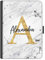 Personalised Initial Case For All Apple iPad Models 10, 9, 8, 7, 6, Air 11, Pro 12.9,13 inch, Mini, Grey White Marble with Yellow Initial & Black Name, 360 Swivel PU Leather Side Flip Folio Cover