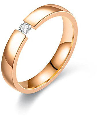 TUNGSTORY Bague de Fiançailles en Acier Inoxydable pour Femme 4mm Bague Partenaire en Or Rose Incrustée d'oxydes de Zirconium Taille 65(20.7)