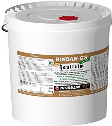 Holzleim Bindan Hautleim Glutinleim 5 kg biologisch, zu 100% abbaubar ohne Konservierungsmittel inkl. Leimpsachtel und Pinsel von E-Com24 (Hautleim 5 kg)