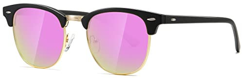 kimorn Polarisierte Sonnenbrille Unisex Retro Halb-Randlos Rahmen Klassisch Eyewear AE0550 (Mattschwarzer Rosa Spiegel, 52)