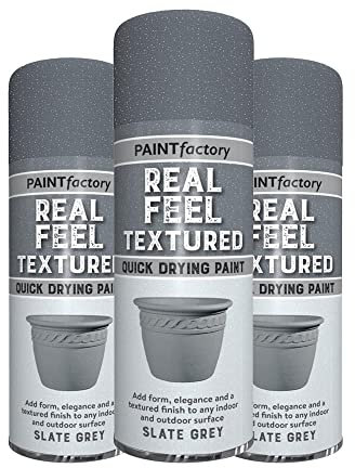 Classic Signature - 3 x Real Feel Textured Grey Spray Paint 400ml Quick Drying, Decorative Effect Aerosol Can for Wood Metal