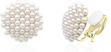 QUKE Simulierte Süßwasserperle Gold Ohrclips Ohrclips Clip Ohrringe Blume Cluster Form Nicht Gestochen Ohrstecker für Frauen Mädchen