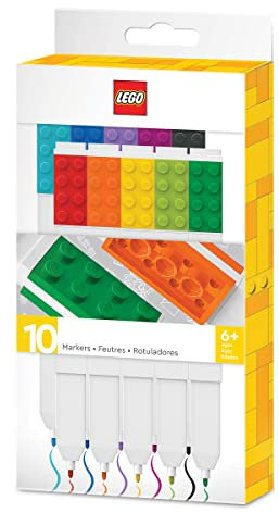 Papelera de diseño icónico de LEGO, paquete de 10 marcadores: creativo bolígrafo de gel de secado rápido con placa LEGO - juego de 10 colores, 0.7 mm - instrumento de escritura de oficina