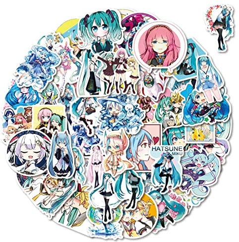 Hatsune Miku Collection Sticker Pack 50pcs for Water Bottles Laptops Cars Skateboards Mens Cave Decorations Teens Adults Sticker