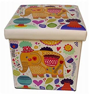 Biscottini Pouf contenitore bambini e adulti 33x33x33 cm | Scatole portaoggetti richiudibili con coperchio | Pouf contenitore quadrato con decorazioni