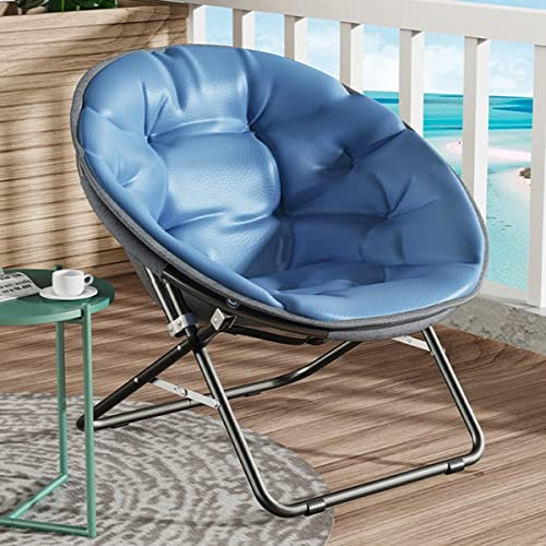 YCKEGEW Moon Chair Round, Bedroom Recliner for Adult,Folding Lazy Sofa Chair,Camping Chair for Garden,Portable Padded Saucer Chair for Outdoor Balcony (Color : Blue)