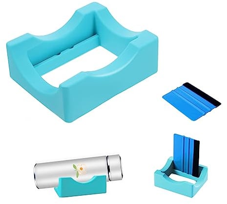 HealthSTEC Crafting Cup Cradle with Silicone Material and Felt Edge Squeegee Ideal for Applying Vinyl Decals on Tumblers Anti-Skid Design (Cyan)