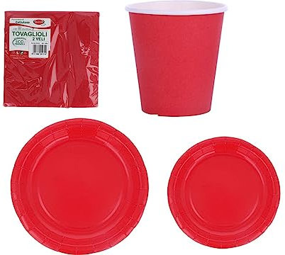 Coordinato Tavolo Monocolore in Cartoncino- 100% RICICLABILE, 100% BIODEGRADABILE, 100% CARTA (Rosso)