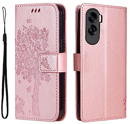 PEIYE Cover Pelle per Honor 90 Lite, Portafoglio PU Pelle Slot Schede, Custodia Cavalletto Stile Libro Chiusura Magnetica, Flip Case -Oro Rosa