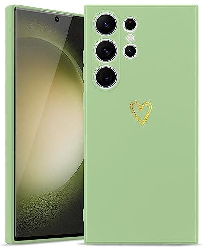 Wirvyuer for Samsung Galaxy S23 Ultra Case with Cute Heart Pattern for Women Girls Soft Shockproof Protective Silicone Phone Case, Lime Green