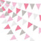 Wimpelkette, 10 m, mehrfarbig, dreieckige Flagge, Wimpelkette, Wimpelkette, Girlande für Hochzeit, Geburtstag, Party, Dekoration (Rosa, Grau, Weiß)