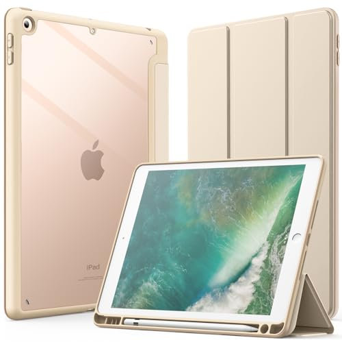 JETech Funda para iPad 9,7 Pulgadas (6.a/5.a Generación, 2018/2017) con Portalápiz, Clara Transparente Carcasa Trasera Slim Soporte Antigolpes Cover Tableta (Beige)