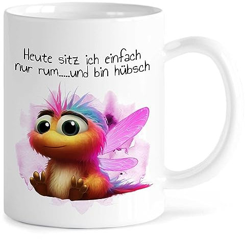 MeLifestyle Kaffeetasse Tasse Becher Motiv Heute sitze ich einfach nur rum und bin hübsch | Keramik 330ml | Geschenk, Freund, Freundin, Kollege, Kollegin, Bürotasse