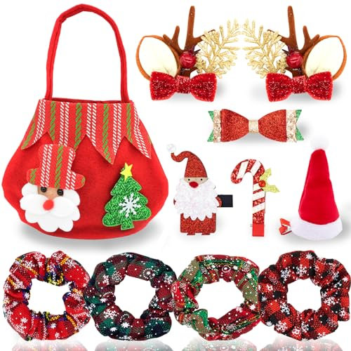 11 Pezzi Natale Fermagli per Capelli e Elastici Natalizi, Renna Corna Fermagli per Capelli, Elastici per Capelli Natalizi Fiocchi di Neve, Mollette per Capelli Accessori per Capelli per Ragazze Donne