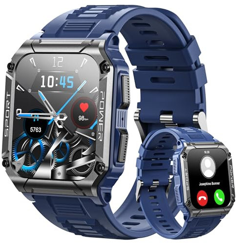 Hohosb Sport Smart Watch für Männer Frauen Antwort/Anrufe, Fitness Tracker 1,95 Touchscreen Herzfrequenz Schlaf Monitor, IP68 Wasserdicht Fitness Smartwatches Kompatibel mit Android IOS-Blau