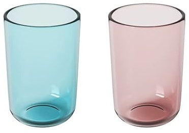 cawein Transparente Tasse (Set mit 2 Stück) – wiederverwendbare Trinkgläser – spülmaschinenfester Becher – Zahnbürsten-Organizer – Badezimmer-Becher (blau und pink)
