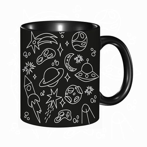 Tasse Keramik Weltraumbausatz. Meteorit, Sternschnuppe, Komet, Planet, Saturn, Satellit, Mond, Rake Kaffeetassen Große 330ml Mit Henkel 100% Handbemalt Trinkgläser Mit Griff Personalisierte Geschenk