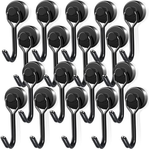 18Stück Magnethaken Extra Stark, 16mm Neodym Magnet Hacken hält 10kg, Drehbar Magnetischer Haken rostfrei Metallhaken für Küche kühlschränke Schließfächer, Schwarz Neodym Magnete Haken Magnetisch