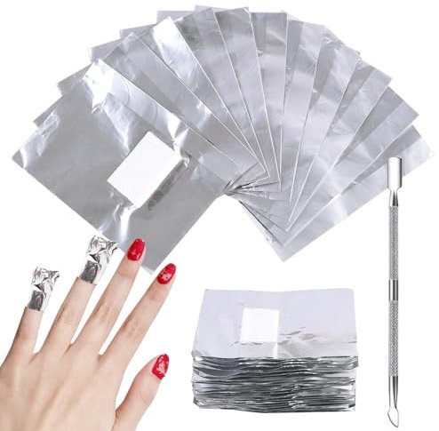 KTHZI 200 Pcs Foil Nail Wraps Gel Polish Remover Wraps,Soak off Cotton pads attached With 1pcs Cuticle Pusher Nail Foil for Removing Gel Nail Polish Fast Gentle