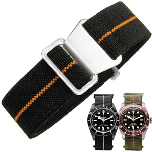 Nylon Elastisches Uhrenarmbänder,Militärisches,Parachute,Ersatz armband aus Stoff,mit Haken, Schnalle, Schwarz/Silber, für Herren und Damen, 10 Farben, 3 Größen 18/20/22 mm