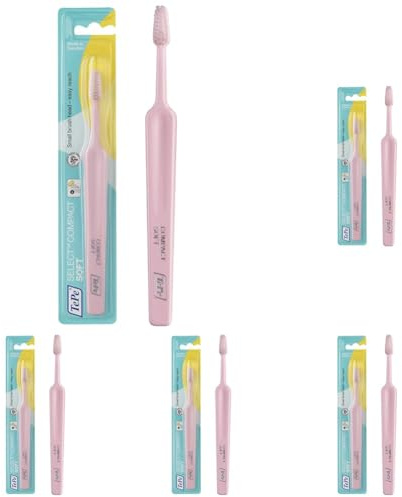 TEPE Select Compact Soft Zahnbürste Weiche Borsten in einem kompakten schmal zulaufenden Bürstenkopf für Jung Alt 1x1, Farblich Sortiert (Packung mit 5)