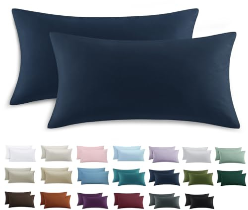 Tifschlaf Kissenbezug 40 x 80 2er Set - Kopfkissenbezug 40x80 Dunkelblau mit Reißverschluss aus Mikrofaser Weich, 40x80cm Blau Pillow Case