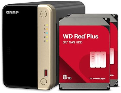 QNAP TS-264-8G-28WD-US NAS de escritorio de alto rendimiento de 2 bahías con capacidad de almacenamiento de 8 TB, paquete RAID1 WD Red Plus HDD preconfigurado