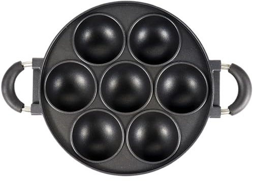 Kalastussaari Gusseisen Aebleskiver Pan, 7-Loch-Takoyaki-Pfanne, runde Aluminiumlegierung Ebelskiver Pan mit Anti-Scald