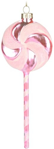 BRUBAKER Lolli - Handbemalte Weihnachtskugel aus Glas - 17 cm Baumkugel Lollipop Rosa Pink - Lolly Süßigkeiten Dekoration Weihnachten - Mundgeblasener Christbaumschmuck - Figur Lustig Deko Anhänger