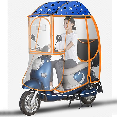 LTFCFZQ Schattenzelt für Motorräder, komplett geschlossenes Regenschutzdach für Elektromobile, universelles Dach für Elektromotorräder, Regenschirm mit reflektierenden Streifen und Taschen (Farbe: B