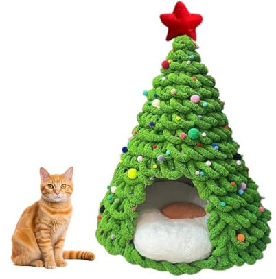 DIY Christmas Tree Cat House, Christmas Cat Beds for House Cats, Felt Christmas Tree Cat Bed Set with Decoration, DIY Pet Inner Tent, Kitten House (Green, 51 x 50 cm)