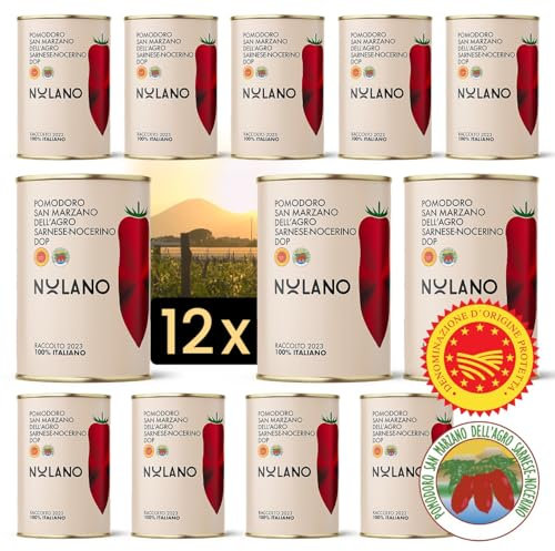DELICRET – 12 x 400 g NOLANO Tomates San Marzano DOP | entières & pelées | Tomates à pizza (12 x 400 g)