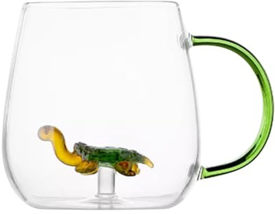 Tasse à thé en verre - Transparent - Tasse à café en verre avec motif animal - Tasse portable en verre avec figurine de tortue de mer - Pour vin, eau, lait, boissons
