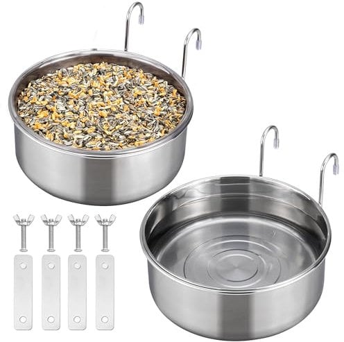 Navaris 2X Gamelle Eau pour Animaux - Bol en INOX pour Chien et Chat - Abreuvoir pour Lapin ou Cochon d'Inde - Support pour Cage à Oiseaux - Diamètre de 10 cm - 280 ML
