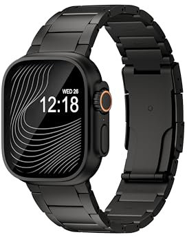 LULULOOK Titanium Strap for Apple Watch Ultra 3/2/Ultra 49mm 46mm 45mm 44mm 42mm, Replacement Grade 2 Bands Titanium with DLC Scratch Resistant for iWatch Series 11 10 9 8 7 SE 6 5 4 3 2 1, Black