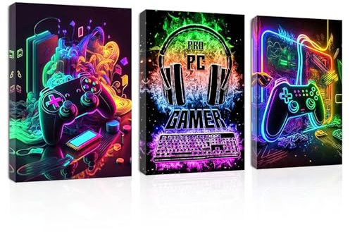 YunBey 3 Pcs Gaming Poster Decoration Chambre Ado Garcon Tableau Gaming avec Cadre Affiche Toile Mural Gamer Decoration pour Garçons Chambre Playrooom (30 x 40 cm)