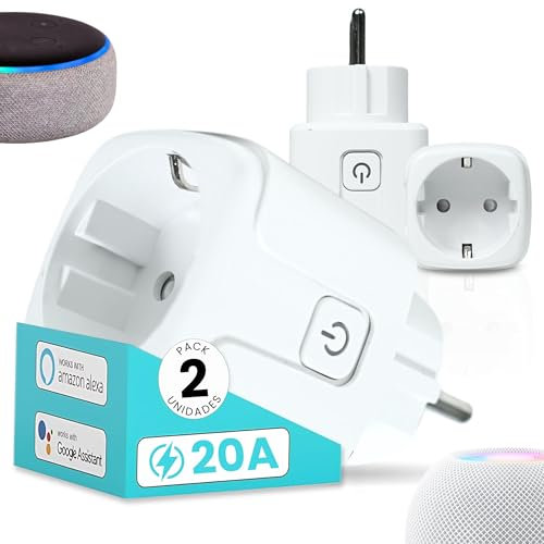 Enchufe Inteligente, Enchufe Wi-Fi, 20A Pack-2, Enchufe programable, Medidor de Consumo electrico, Domotica para el hogar,Compatible con Smart Life, Alexa & Google Home, Control Remto por App & Voz