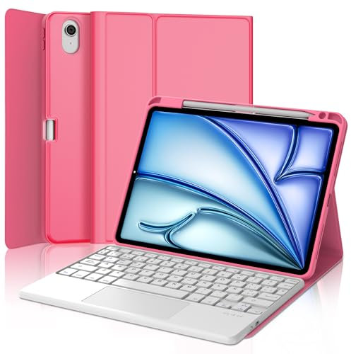 FOGARI Teclado con Touchpad para iPad Air 11 Pulgadas M2 2024/M3 2025, Funda con Español Ñ Teclado para iPad Air 11 M2/M3 2024/2025 Bluetooth Teclado con Trackpad, Rojo